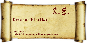Kremer Etelka névjegykártya
